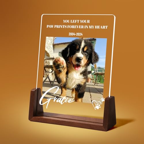 papasgix Personalisiert Gedenkstein Hund Katze LED Acrylglas Gedenktafel für Grab mit Foto Gedenkstätten & Bestattungen für Hunde Erinnerung Gedenkgeschenke für Haustiere Tiere (5x7in Weiß Tier) von papasgix