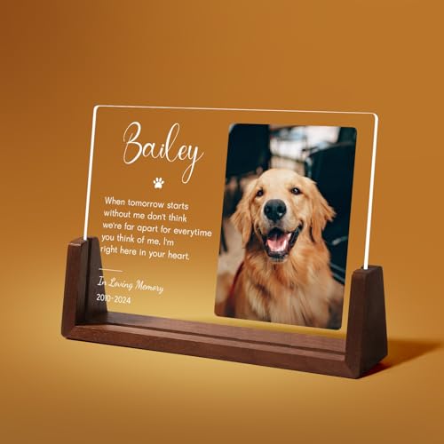 papasgix Personalisiert Gedenkstein Hund Katze LED Acrylglas Gedenktafel für Grab mit Foto Gedenkstätten & Bestattungen für Hunde Erinnerung Gedenkgeschenke für Haustiere Tiere (8x6in Weiß Text) von papasgix