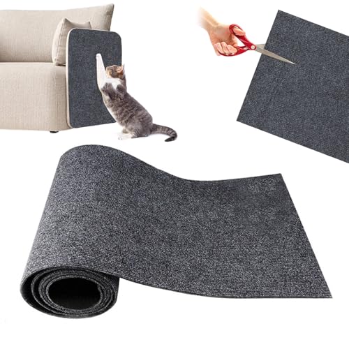 papasgix Selbstklebend Kratzmatte Katze Wand, DIY Katzen Kratzbrett Ecke Hund, Kratzschutz Sofa Katze Kratzteppich Katzenkratzmatte für Katzenständer Holzgriff Katzenturm(Dunkelgrau，30x100cm) von papasgix