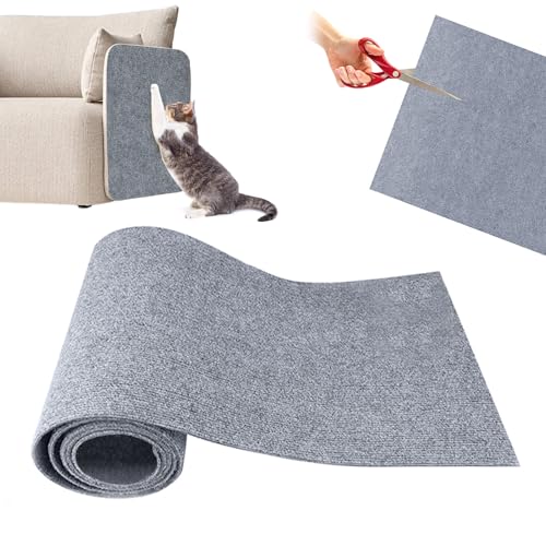 papasgix Selbstklebend Kratzmatte Katze Wand, DIY Katzen Kratzbrett Ecke Hund, Kratzschutz Sofa Katze Kratzteppich Katzenkratzmatte für Katzenständer Holzgriff Katzenturm(Hellgrau，30x100cm) von papasgix