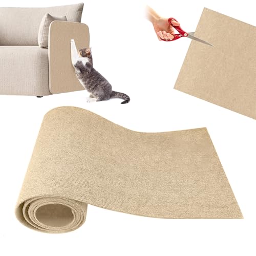 papasgix Selbstklebend Kratzmatte Katze Wand, DIY Katzen Kratzbrett Ecke Hund, Kratzschutz Sofa Katze Kratzteppich Katzenkratzmatte für Katzenständer Holzgriff Katzenturm(Khaki，30x100cm) von papasgix