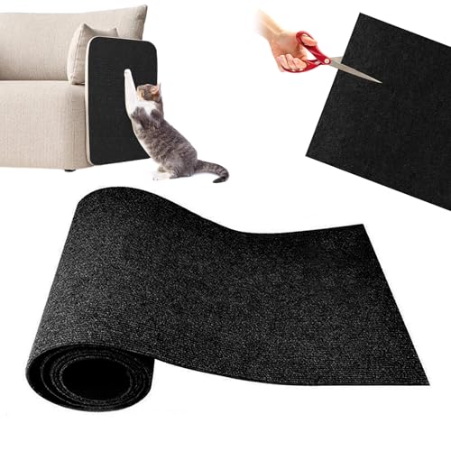 papasgix Selbstklebend Kratzmatte Katze Wand, DIY Katzen Kratzbrett Ecke Hund, Kratzschutz Sofa Katze Kratzteppich Katzenkratzmatte für Katzenständer Holzgriff Katzenturm(Schwarz，30x100cm) von papasgix