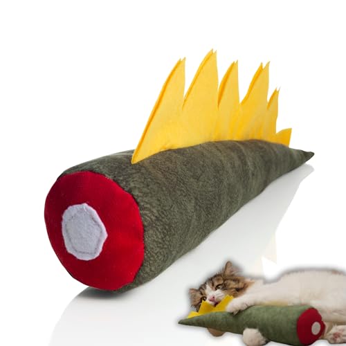 pawdaz Großes Katzenspielzeug Dino, Katzenminze Matatabi Silvervine gefüllt, hilft Stress abzubauen, interaktiver Indoor-Katzenkicker mit Glocke und Geruch (grün) von pawdaz