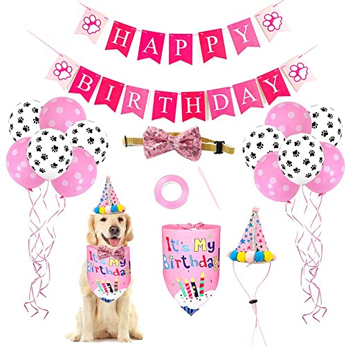 Halstuch für Hunde niedliches Kätzchen Welpen Party-Hut kleine mittelgroße und große Hunde Geburtstagsgeschenk Krone Banner Fliege Dekorationen Haustier Katze Weihnachten Outfit (Rosa/Mädchen) von pawstrip