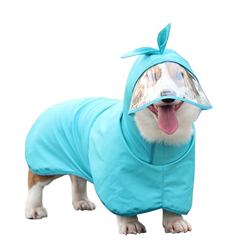 Hunde-Regenmantel, wasserdichte Jacke mit Kapuze und Kragenloch, transparente Krempe, ultraleicht, atmungsaktiv, verstellbar, Regenjacke für kleine, mittelgroße und große Hunde von pawstrip
