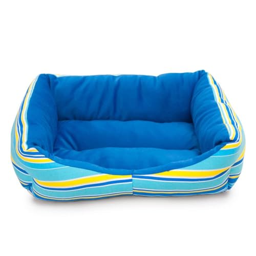 Kleines Hundebett, weich, gemütlich, Hundesofa für mittelgroße und große Hunde, waschbar, rechteckig, Haustier-Couch, Regenbogen-gestreift, Katzennest (Blau, L) von pawstrip