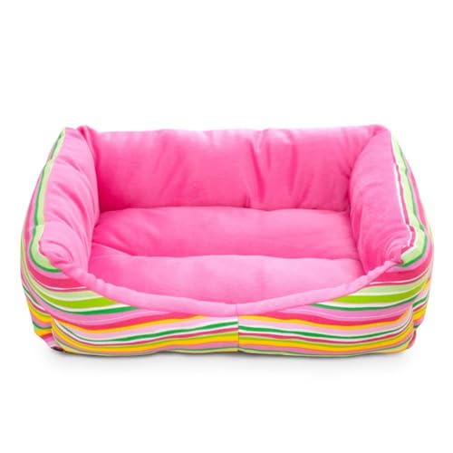 Kleines Hundebett, weich, gemütlich, Hundesofa für mittelgroße und große Hunde, waschbar, rechteckig, Haustier-Couch, Regenbogen-gestreift, Katzennest (Rosa, L) von pawstrip