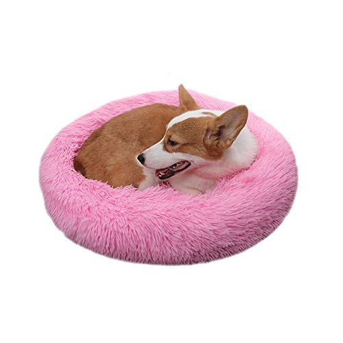 pawstrip Flauschiges Hundebett, rund, Plüsch, waschbar, selbstwärmend, Donut, beruhigender Haustier-Kuschelkorb für kleine, mittelgroße und große Hunde und Katzen (Rosa) von pawstrip