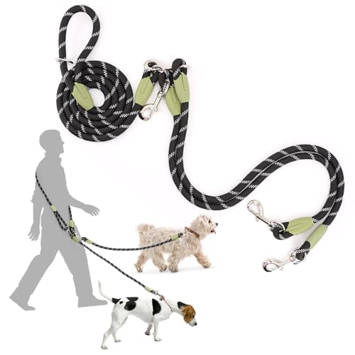 pawstrip Hundeleine für 2 Hunde, reflektierend, Doppel-Leine für zwei Hunde, robuste Crossbody-Hundeleine mit Kupplung, für große und mittelgroße Hunde von pawstrip