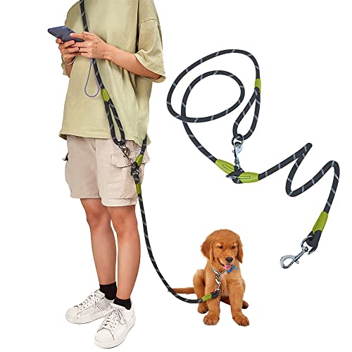 pawstrip Hundeleine für die Hände frei, Taille und Crossbody-Seil mit Retrieverleine, langlebig, für 2 Hunde, Nylon, reflektierend, strapazierfähig, zum Wandern, Laufen, für mittelgroße und große von pawstrip