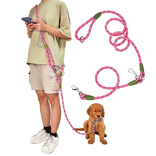 pawstrip Hands Free Dog Leash Waist & Crossbody Rope with Slip Lead Durable for 2 Dogs Nylon Reflective Heavy Duty Hiking Bungee Leash for Small Large Dogs (Pink) von pawstrip