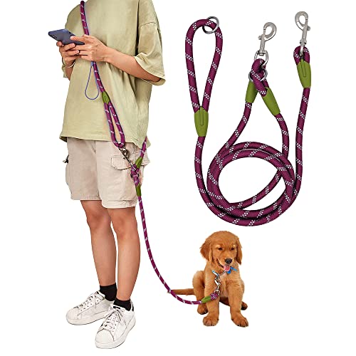 pawstrip Hands Free Dog Leash Waist & Crossbody Rope with Slip Lead Durable for 2 Dogs Nylon Reflective Heavy Duty Hiking Bungee Leash for Small Large Dogs (Purple) von pawstrip