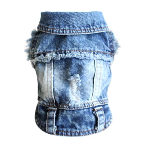 pawstrip Haustierkleidung, Jeansjacke für Hunde, Welpen, Denim, Sommer, cooles T-Shirt für kleine und mittelgroße Mädchen und Jungen, Reversweste, klassische Hoodies (B, M) von pawstrip