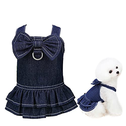 pawstrip Hunde-Jean-Kleid, Jeansstoff, mit großer Schleife, für kleine und mittelgroße Hunde und Katzen von pawstrip