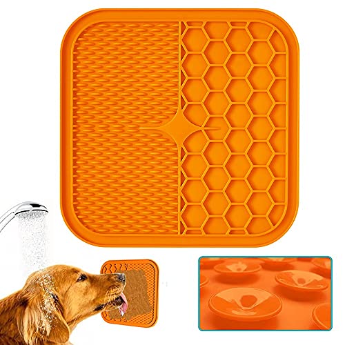 pawstrip Hunde-Leckmatte für Haustiere, Silikon, langsame Fütterung, rutschfest, für Welpen, Kätzchen, mit Saugnapf, wasserdicht, für große, mittelgroße und kleine Hunde, Katzen (orange) von pawstrip