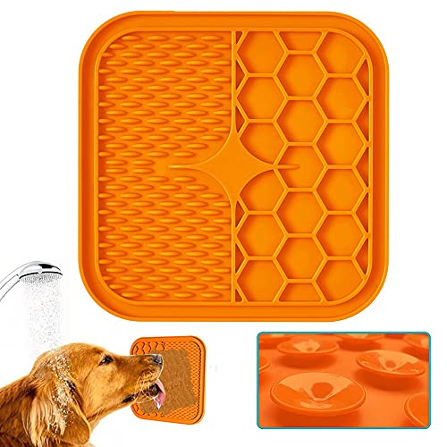 pawstrip Hunde-Leckmatte für Haustiere, Silikon, langsame Fütterung, rutschfest, für Welpen, Kätzchen, mit Saugnapf, wasserdicht, für große, mittelgroße und kleine Hunde, Katzen (orange) von pawstrip