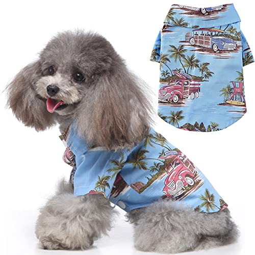 pawstrip Hunde-Shirt, atmungsaktiv, Sommer-T-Shirt, modisch, hawaiianischer Stil, coole Weste, niedlich, bequem, für kleine, mittelgroße Hunde (Größe L, blau) von pawstrip