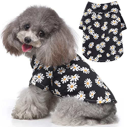 pawstrip Hunde-Shirt, atmungsaktiv, Sommer-T-Shirt, modisch, hawaiianischer Stil, coole Weste, niedlich, bequem, für kleine, mittelgroße Hunde (Größe S, Schwarz) von pawstrip