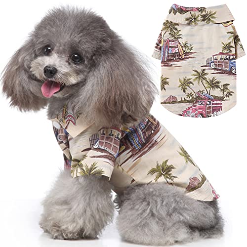 pawstrip Hunde-Shirt, atmungsaktiv, Sommer-T-Shirt, modisch, hawaiianischer Stil, coole Weste, niedlich, bequem, für kleine, mittelgroße Hunde (S, Beige) von pawstrip