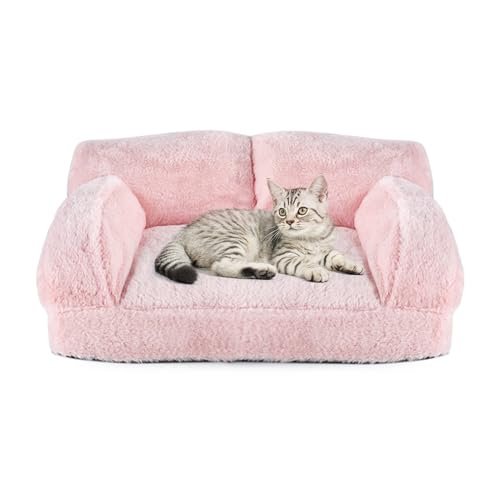 Pawstrip Weiches rosa Katzen-Couch, Hundebett, waschbar, Haustiersofa, flauschiges Kätzchen-Schlafkissen, niedliche Katzensofa für Innenkatzen, selbstwärmend, Prinzessinnenwelpenbett für kleine Hunde von pawstrip