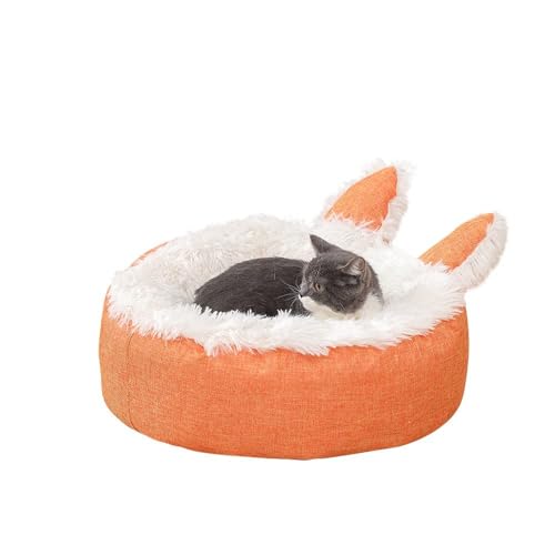 pawstrip Katzenbett, weiches und flauschiges Kuschelkissen, selbstwärmendes Welpenbett, maschinenwaschbar, wasserdicht, Schlafkissen, rutschfestes Hundekätzchennest (Orange, L) von pawstrip