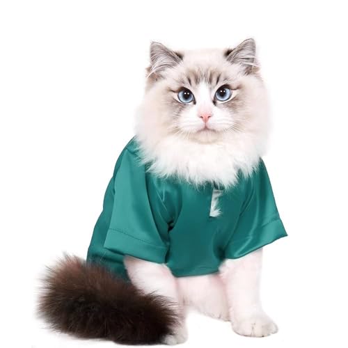 pawstrip Katzenkleidung, Welpen-Pyjama, weiche luxuriöse Seide, Hunde-Shirt, Hemden für Katzen, Sommer-Nachtwäsche, bunt, atmungsaktiv, Haustier-T-Shirt (Grün, S) von pawstrip