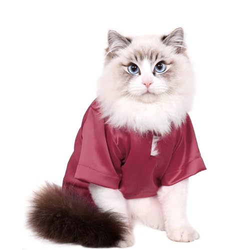 pawstrip Katzenkleidung, Welpen-Pyjama, weiche luxuriöse Seide, Hunde-Shirt, Hemden für Katzen, Sommer-Nachtwäsche, bunt, atmungsaktiv, Haustier-T-Shirt (Rosa, S) von pawstrip