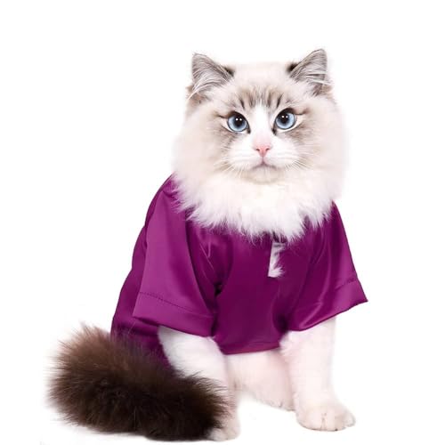 pawstrip Katzenkleidung, Welpen-Pyjama, weiche luxuriöse Seide, Hunde-Shirt, Hemden für Katzen, Sommer-Nachtwäsche, bunt, atmungsaktiv, Haustier-T-Shirt (lila, L) von pawstrip