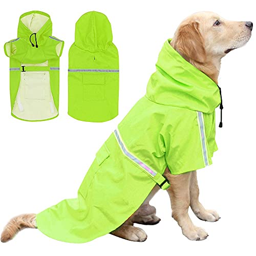 pawstrip Regenmantel für Hunde, wasserdicht, winddicht, mit Kapuze, reflektierend, verstellbar, für Welpen, Kleidung, tragbarer Outdoor-Poncho für kleine, mittelgroße und große Hunde (grün) von pawstrip