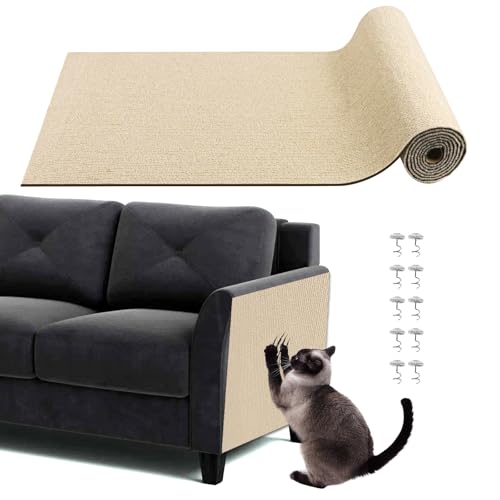 pawstrip Selbstklebende Katzenkratzmatte, Anti-Kratz-Möbelschutz, DIY-Kratzmatte mit 10 Schrauben, Katzenzubehör für Indoor-Katzen (Khaki, 40 x 100 cm) von pawstrip