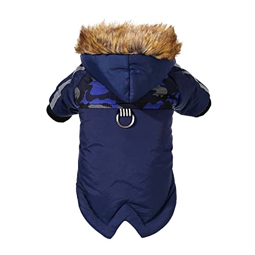 pawstrip Wasserdichter Hundemantel für den Winter, Fleece, für Welpen, Kätzchen, winddicht, mit Beinen, für kleine, mittelgroße und große Hunde, mit Kapuze, warme Katzen-Outfits (blau) von pawstrip