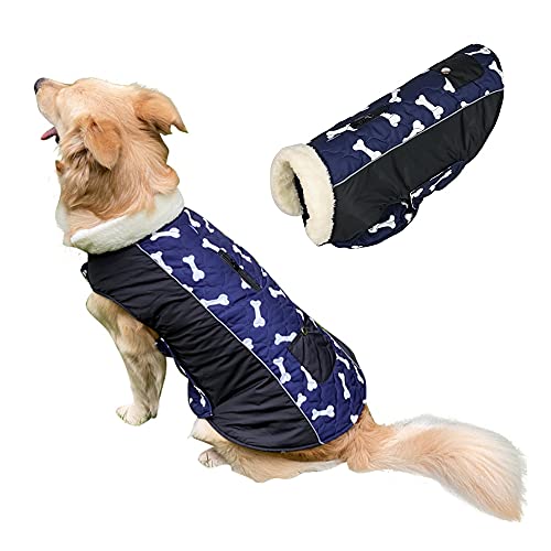 pawstrip Wasserdichter Hundemantel für den Winter, warm, Fleece-Jacke für kleine, mittelgroße und große Hunde, Katzen, verstellbar, reflektierend, für Welpen, Kätzchen, Outfit, Kleidung, Weste (blau) von pawstrip