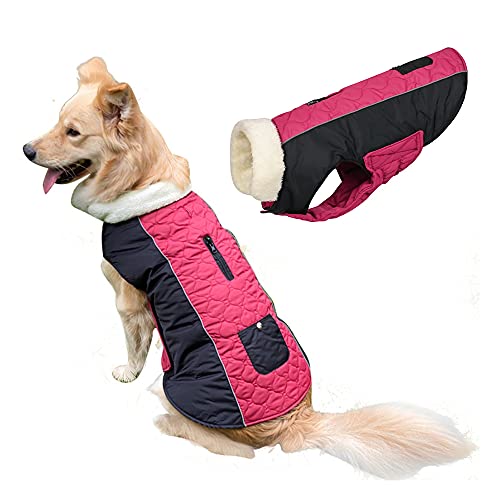 pawstrip Wasserdichter Hundemantel für den Winter, warm, Fleece-Jacke für kleine, mittelgroße und große Hunde, Katzen, verstellbar, reflektierend, für Welpen, Kätzchen, Outfit, Kleidung, Weste (rot) von pawstrip