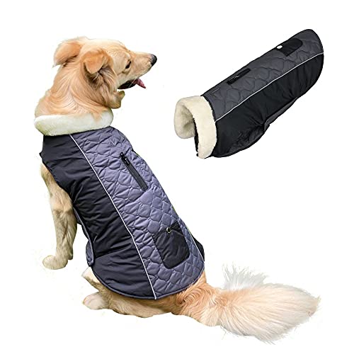 pawstrip Wasserdichter Hundemantel für den Winter, warme Fleece-Jacke für kleine, mittelgroße und große Hunde und Katzen, verstellbar, reflektierend, für Welpen, Kätzchen, Outfit, Kleidung (grau) von pawstrip