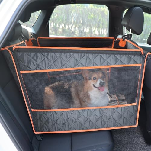 Pecute Hunde Autositz für Große Hunde, Extra Stabiler Hund Autositz, Haustier Verstärkung Auto Booster Sitz für Hund Wasserdicht mit Atmungsaktives Mesh & Verstellbarer Hundesicherheitsgurt für Auto, von pecute