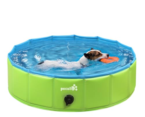 Pecute Hundepool Schwimmbad für Hunde und Katzen(80 * 20cm,100L),Swimmingpool Hund Planschbecken Hundebadewanne Faltbarer Pool mit rutschfestem PVC, für Kinder und Hund Katze M Grün von pecute