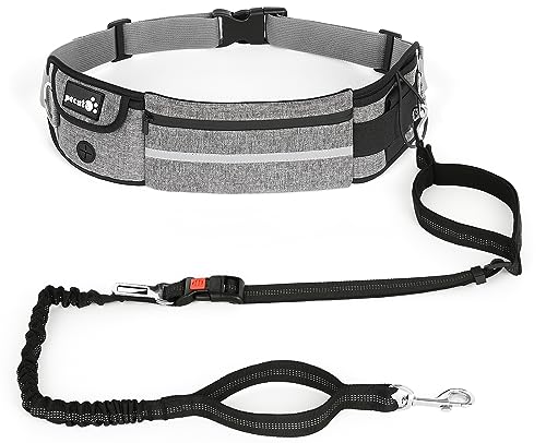 pecute Joggingleine Hunde mit Bauchgurt, Laufgürtel Hundeleine für Große und Mittelgroße Hunde, Leine Hund mit Gürteltasche, Elastische Laufleine für Hunde, Dog Leash für Laufen, Joggen von pecute