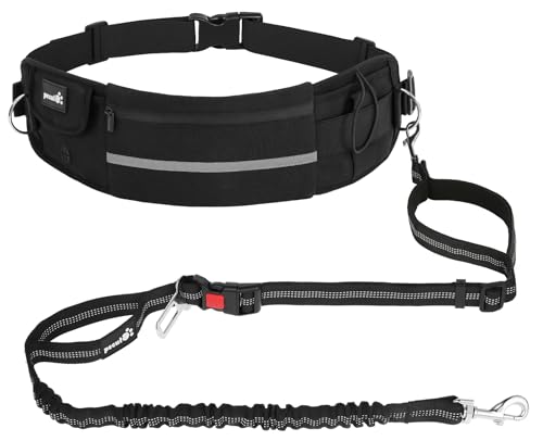 Pecute Joggingleine Hunde mit Bauchgurt, Laufgürtel Hundeleine für Große und Mittelgroße Hunde, Leine Hund mit Gürteltasche, Elastische Laufleine für Hunde, Dog Leash für Laufen, Joggen von pecute