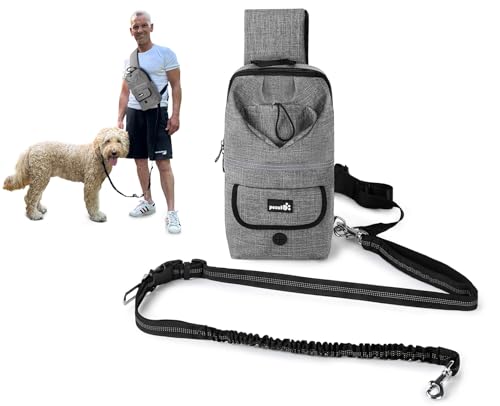 Pecute Joggingleine Hunde mit Umhängetasche, Freihändige Hundeleine mit Lagerungsfunktion, Elastische Laufleine für Hunde, zum Spazierengehen, Laufen, Joggen & für Aktivitäten im Freien von pecute