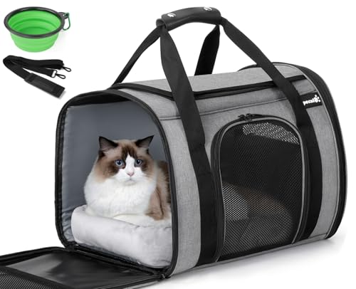 Pecute Transportbox Katze,Katzen Transportboxen mit Haustiernest, Faltbare Katzentasche Transporttasche, Hundetragetasche mit Einstellbar Schultergurt für Katzen Kleiner Hund Welpe von pecute