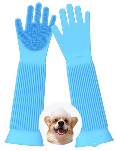 pecute Haustier Grooming Handschuhe, Verlängern Pflegehandschuhe Baden und Massieren für Hunde Katzen, Handschuh Bürste Katze Wiederverwendbare, Pflegehandschuhe für Haustiere Waschen(Blau) von pecute