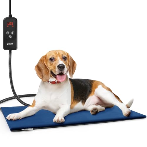 pecute Haustier Heizkissen, Katzen & Hund Heizmatte Innen, Hunde Heizkissen Sicher, 6 Stufen Temperatur & Timing Einstellbar Elektrisch Haustier Heizdecke für Hunde Katzen(L, 70x40cm) von pecute