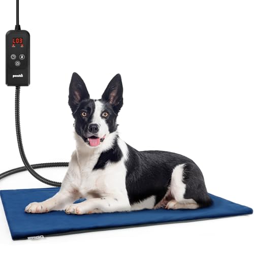 pecute Haustier Heizkissen, Katzen & Hund Heizmatte Innen, Hunde Heizkissen Sicher, 6 Stufen Temperatur & Timing Einstellbar Elektrisch Haustier Heizdecke für Hunde Katzen(XL, 90x60cm) von pecute