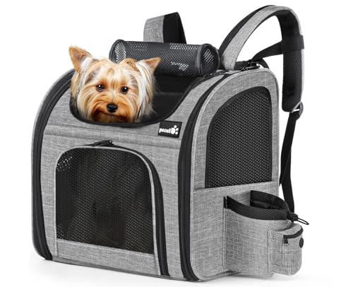 pecute Haustier Rucksack mit Netzfenster, Tragbare und Faltbare Katzentasche, Atmungsaktive und Leichte Hundetasche, Wasserdichtes Oxford-Tuch mit Viel Platz, Multifunktionales Rutschfestes Grau M von pecute