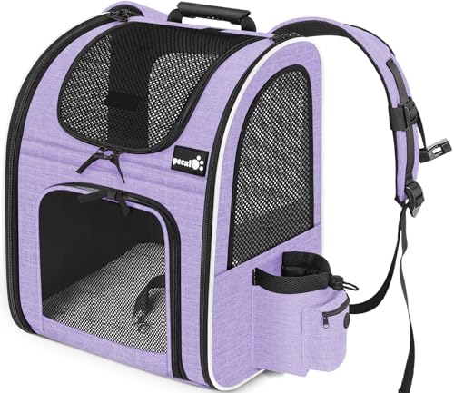 pecute Haustier Rucksack mit Netzfenster, Tragbare und Faltbare Katzentasche, Atmungsaktive und Leichte Hundetasche, Wasserdichtes Oxford-Tuch mit Viel Platz, Multifunktionales Rutschfestes Lila L von pecute