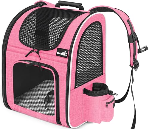 pecute Haustier Rucksack mit Netzfenster, Tragbare und Faltbare Katzentasche, Atmungsaktive und Leichte Hundetasche, Wasserdichtes Oxford-Tuch mit Viel Platz, Multifunktionales Rutschfestes Rosa L von pecute