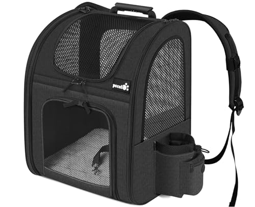 pecute Haustier Rucksack mit Netzfenster, Tragbare und Faltbare Katzentasche, Atmungsaktive und Leichte Hundetasche, Wasserdichtes Oxford-Tuch mit viel Platz, Multifunktional rutschfest Schwarz 8kg von pecute