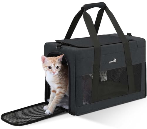 pecute Katzentasche Transporttasche Stabiler Halt Haustier Tragetasche, Transportbox Katze Leicht, Faltbar Katzen Tasche für Katzen und kleine Hunde, ideal für Reisen, Arztbesuche, bis 6 kg,Dunkelgrau von pecute