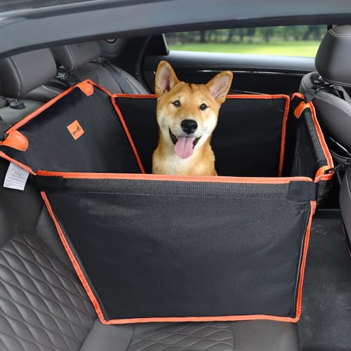 pecute Hunde Autositz M 60 * 50 * 55 cm, Verst채rkter Hundesitz Auto f체r Mittlere & kleine Hunde mit 4 Befestigungsgurten f체r Extra Stabiler, Hundebox kleine Hunde f체r den R체cksitz im Auto von pecute