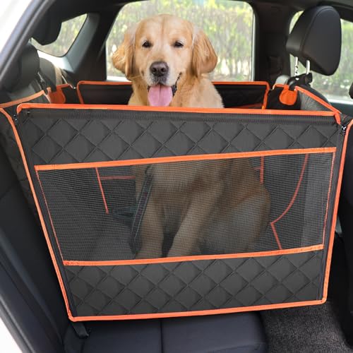 pecute Hunde Autositz XL 70 * 61 * 55 cm, Verstärkter Hundesitz Auto für Mittlere und Großer Hunde mit 4 Befestigungsgurten für Extra Stabiler, Hundebox Mittlere Hunde für den Rücksitz im Auto von pecute